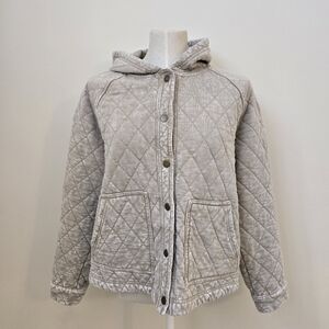 Jane & Delancey Quilted Hooded Jacket Beige Snap Front Size Medium